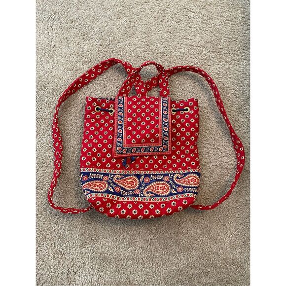 Vera Bradley Red Blue Paisley Floral QUILTED Backpack Bag w/Matching Coin Pouch - Picture 1 of 9